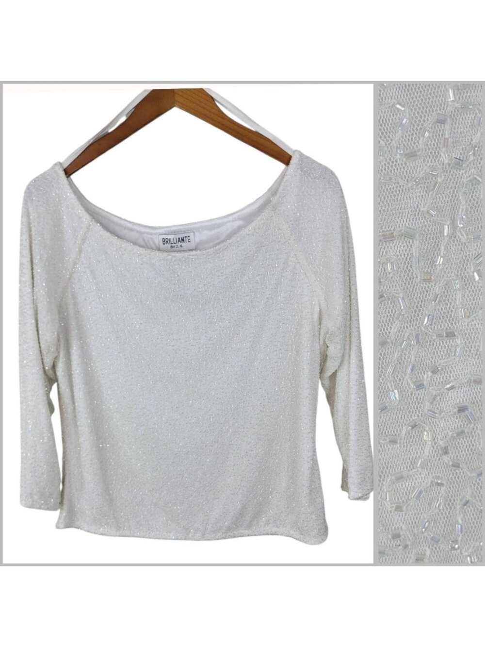 NEW Y2K Brilliante Top size XL Beaded Evening Special Event White Vintage